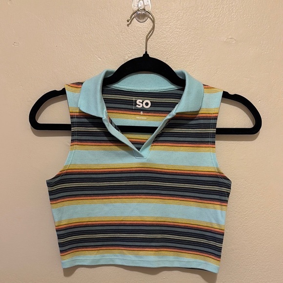 SOLD ❌SO Striped Sleeveless Polo in Blue and Orange - Picture 1 of 1